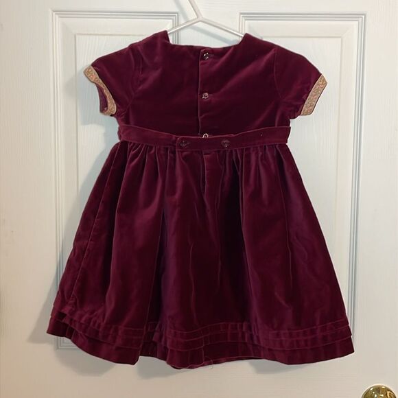 Vintage B.T. Kids Velvet Dress, burgundy, Floral braid, girls 4 - Picture 4 of 8